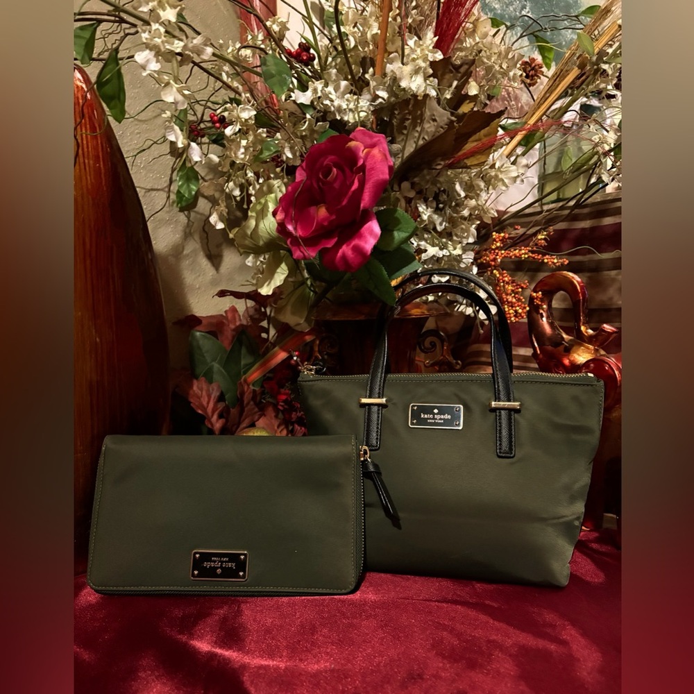 Kate Spade Olive Green Shoulder Bag and Wallet